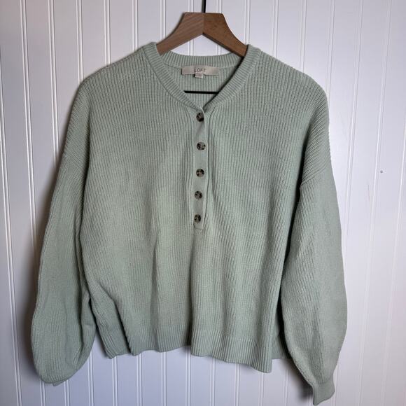 LOFT Sweaters - LOFT Henley Knit Pullover1/2 Button Down Light Green Sweater Women’s Size Large